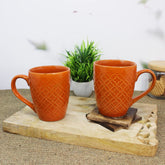 Handcrafted Terracotta Red Ceramic Coffee Mug Set Of 2 - 350ml Each | Ceramic Mugs For Coffee, Tea, Milk - Microwave Safe & Dishwasher Safe